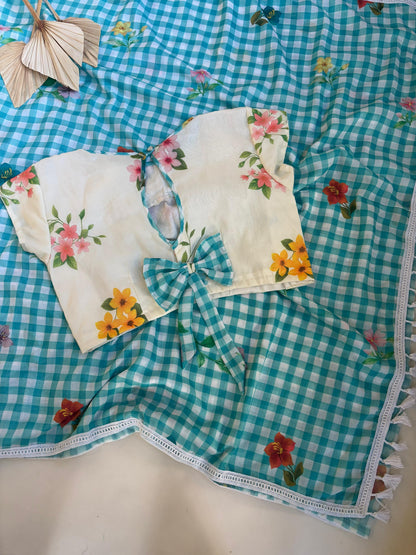 Mul cotton saree with stitched blouse