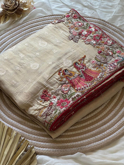 Luxe Dola Silk coding  work Multi
Saree with stitched blouse