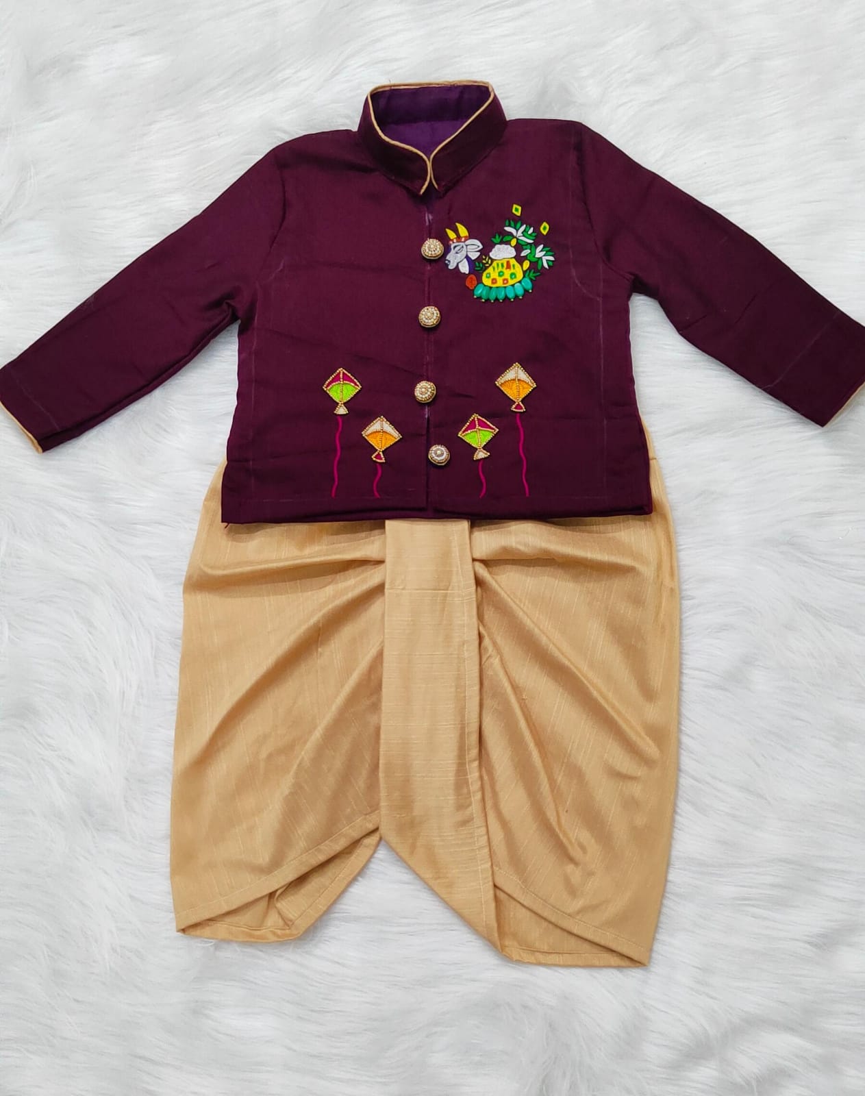 Sankranthi special boy festival theme kurti with dhoti set pure maggam