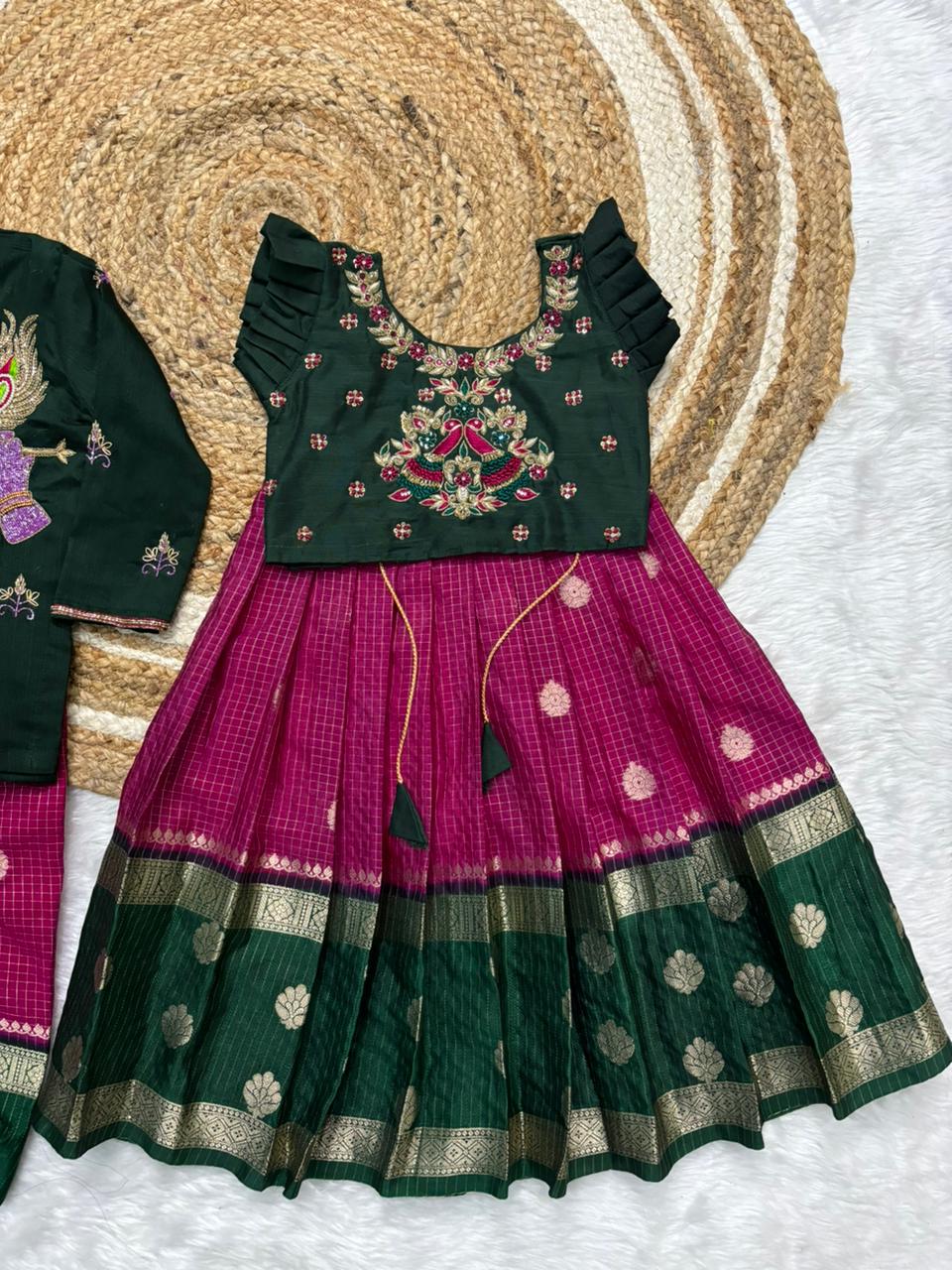 Kids Maggam Banarasi Pure Maggam work Bother kurta with dhoti  and sister combo