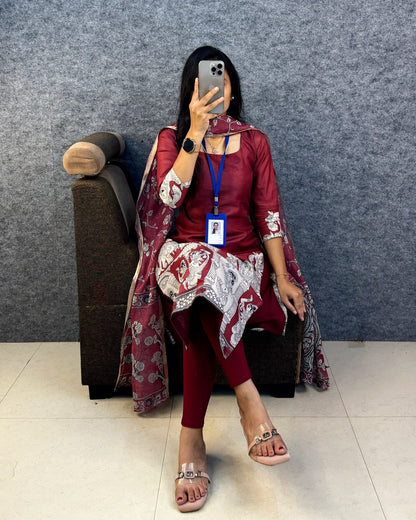 Kalamkari khalahasti  kota chex kurti with kalamkari dupatta