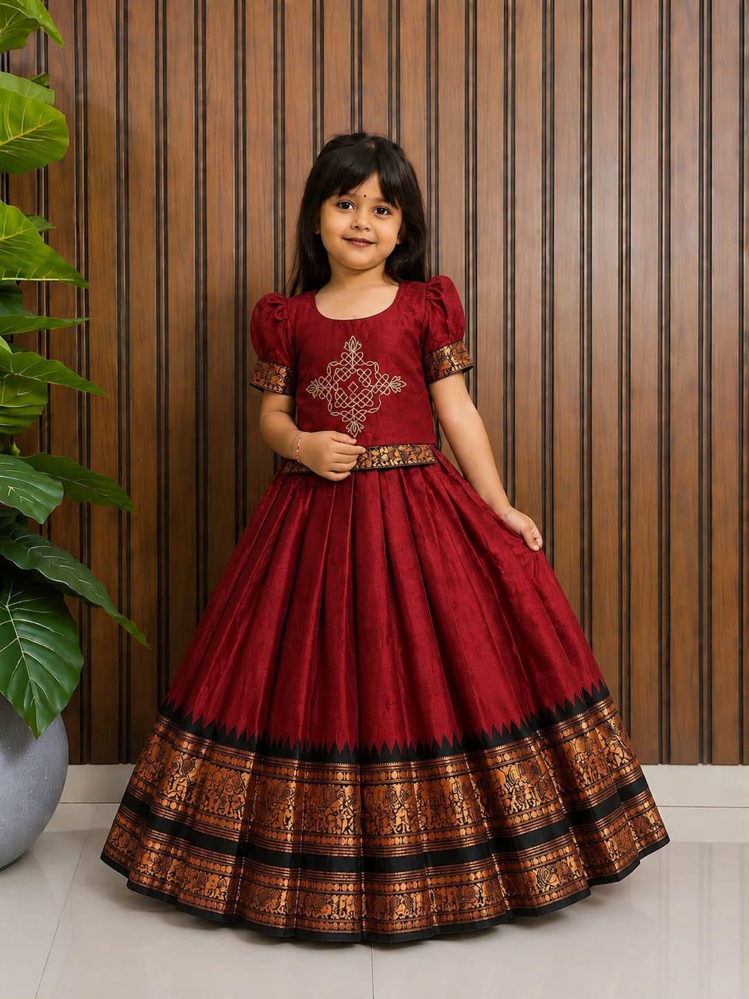 Kollam design cute kids lehenga