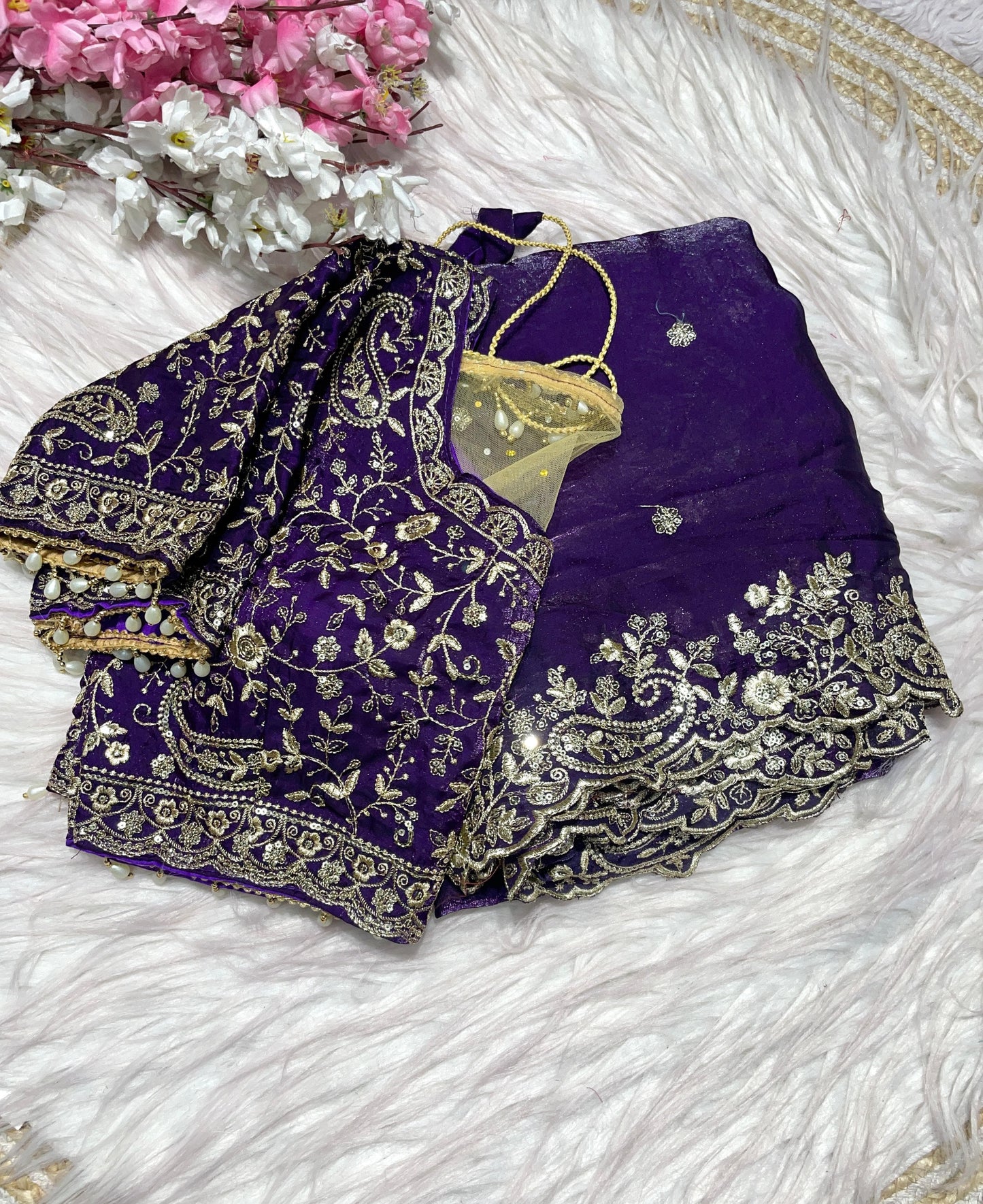 Fendy Sattin silk saree with Desginer stitched blouse