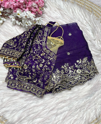 Fendy Sattin silk saree with Desginer stitched blouse
