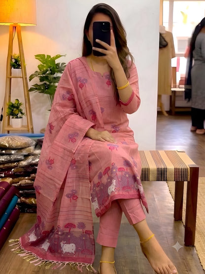 3 pieces ethinic wear Jamdani cotton kurti