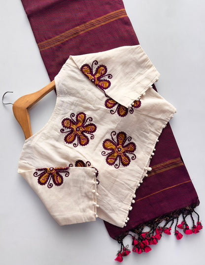 Khadi cotton saree with stiched blouse