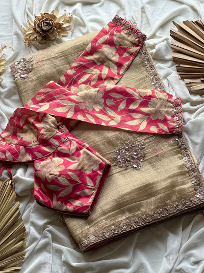 Salsa crunchy silk saree with stitched blouse
