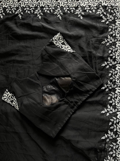 Tabi silk saree with white thread work on saree with stiched blouse