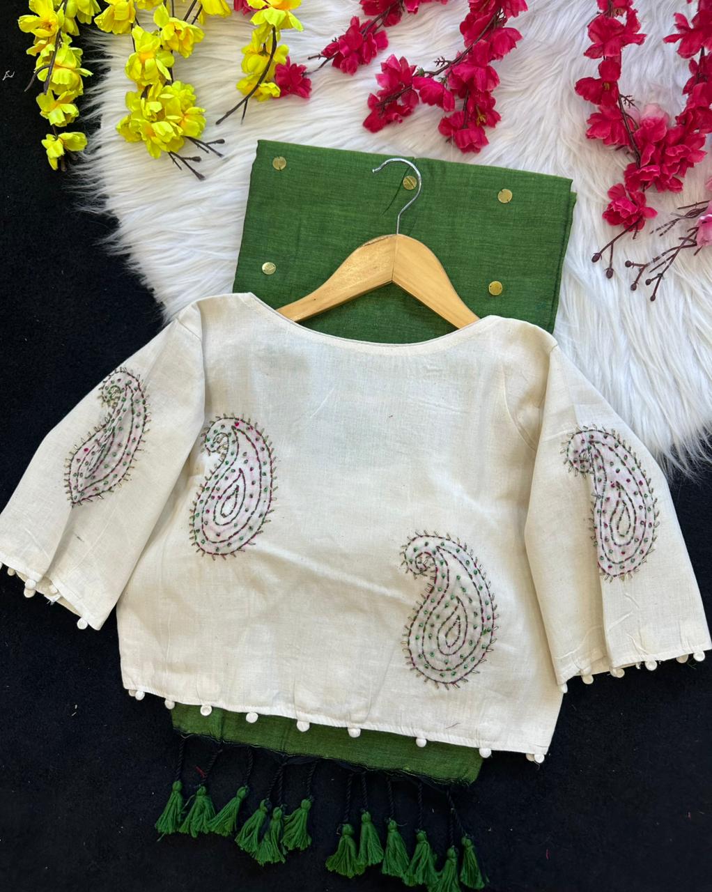 Khadi cotton saree with ginni work stitched blouse