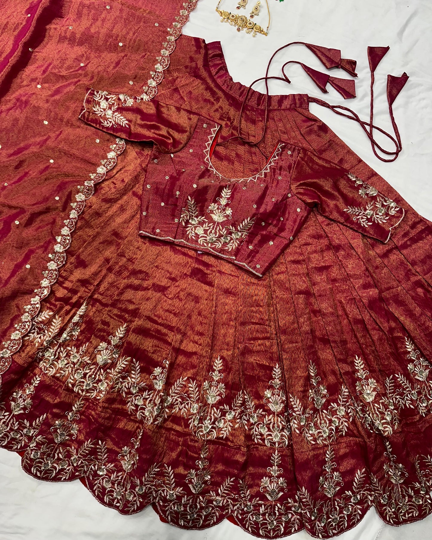 South tissue lehenga with embroidery