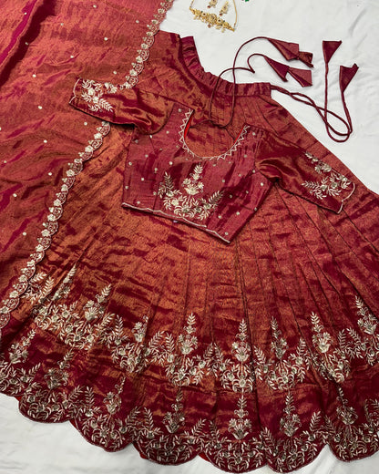 South tissue lehenga with embroidery