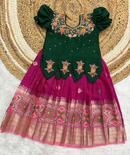 Kids soft Banarasi Maggam pattu pavadas