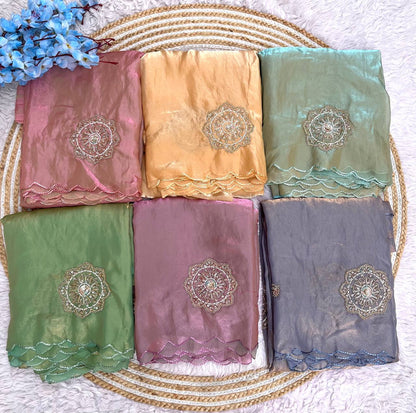 Fendi Satin Saree with Work stitched Blouse