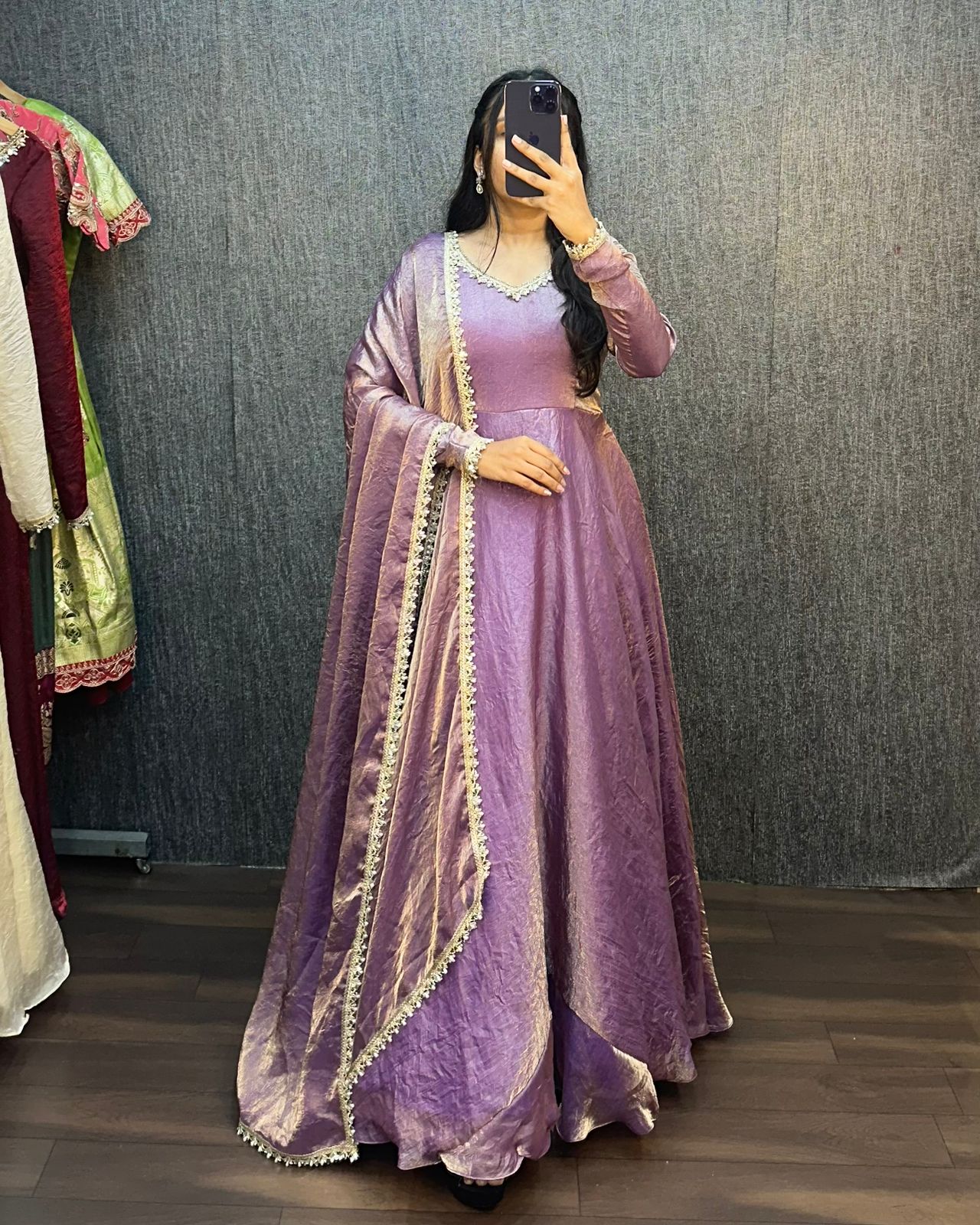 Fendy silk crush mirror lace gowns