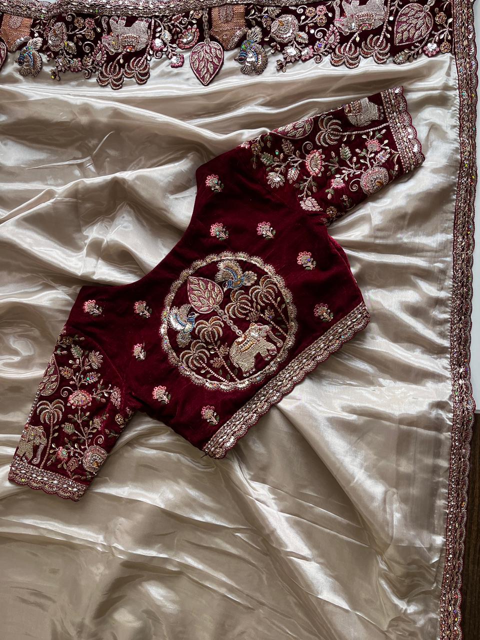 Luxe Pure Uppada coding work Stitched Saree with blouse