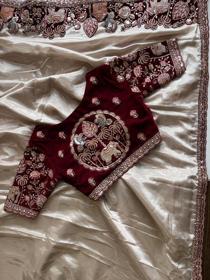 Luxe Pure Uppada coding work Stitched Saree with blouse