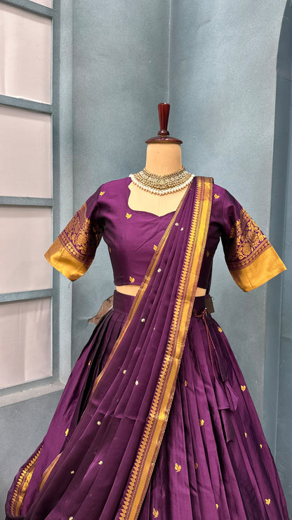 Kanchipattu  silk full stitched Lehenga blooming rangoli designer lehenga