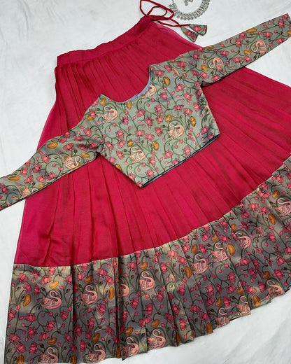 Kalamkari crop-top Kota doriya printed Lehenga sets