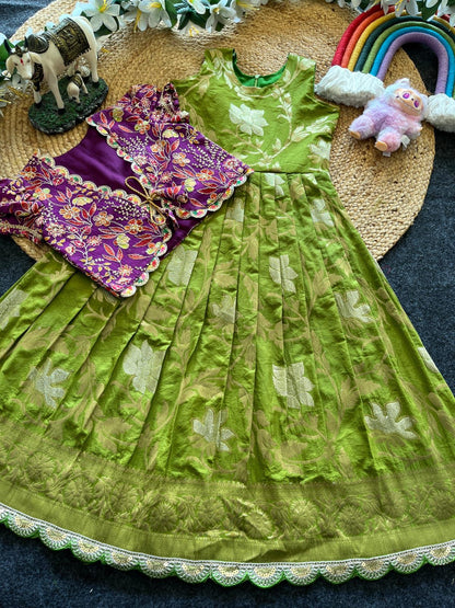 Khadi Georgette 2 in One Gown with Coat sets Kids Gowns