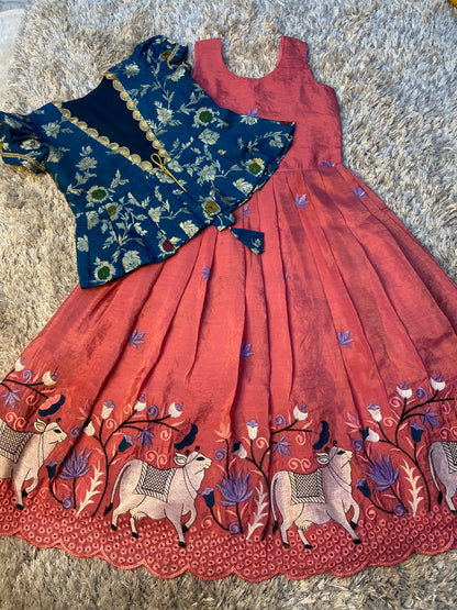 Pichwai embroidery kids cute Lehenga set