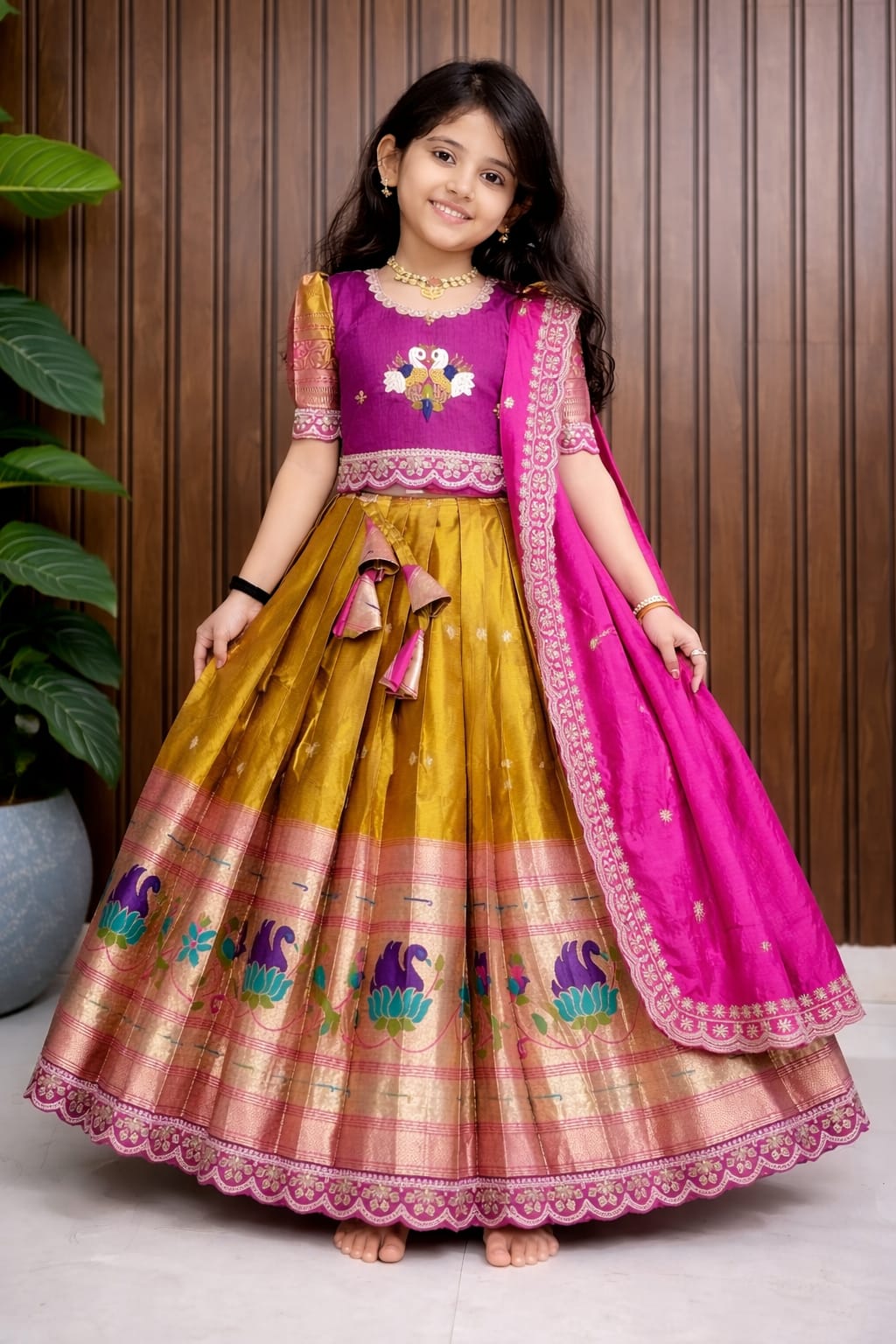 Kid cute pattu style work lehenga