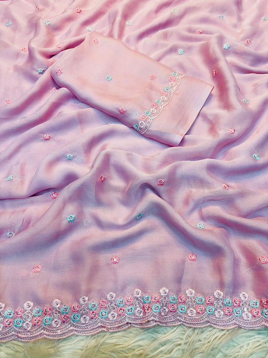 Chiffon Silk Saree sequence embroidery