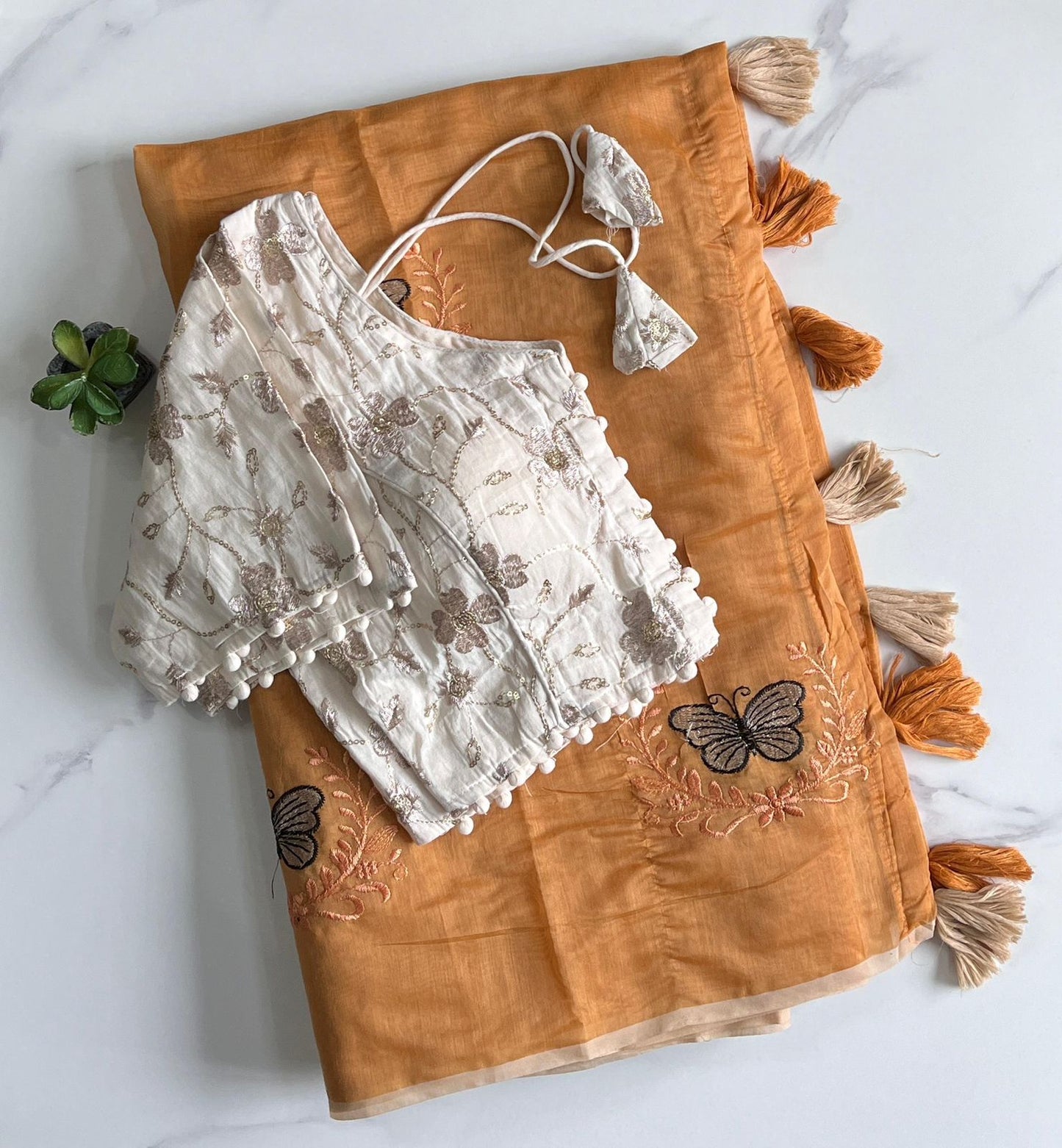Butterfly Chanderi Saree with Stitched Blouse