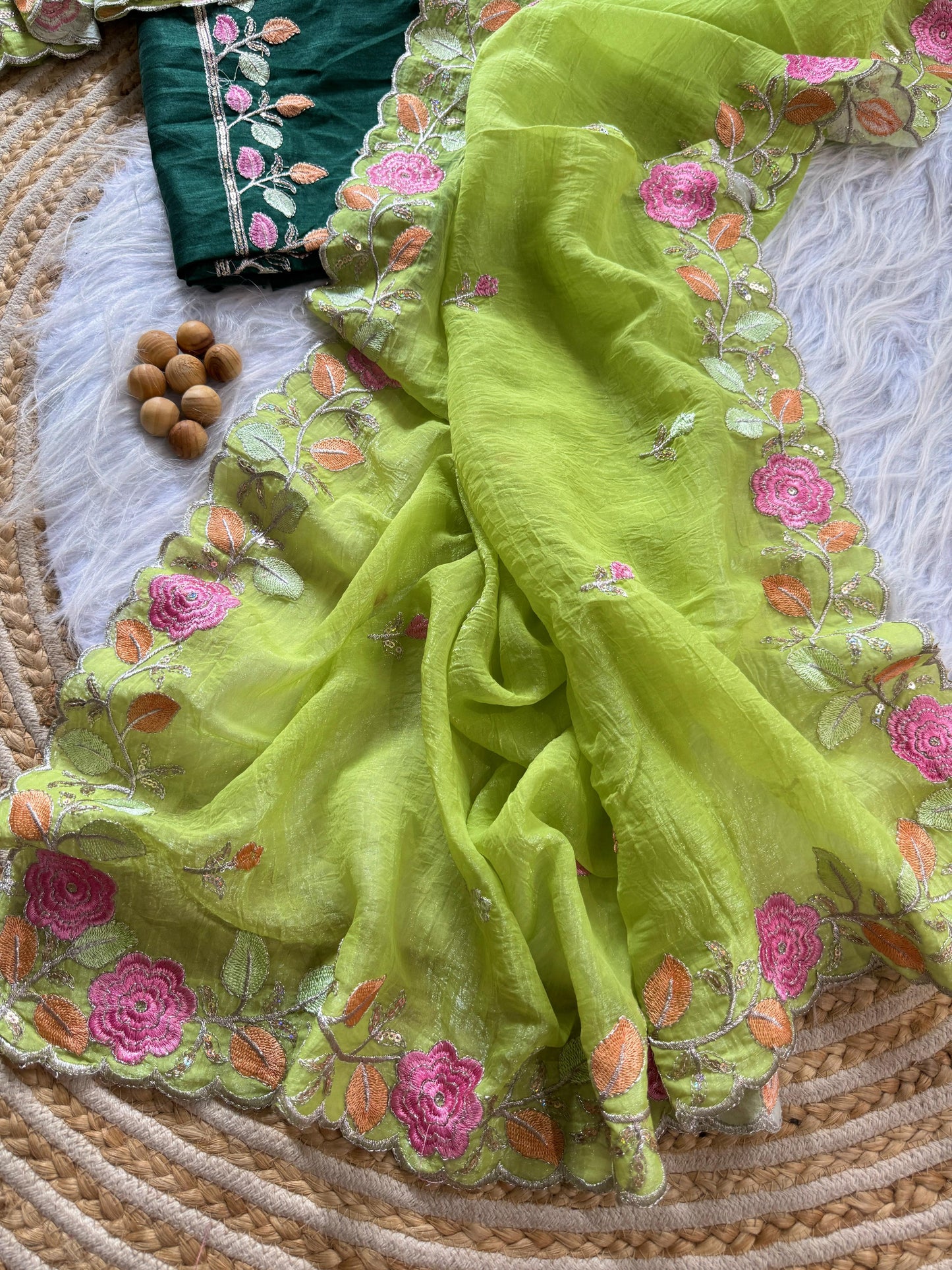 Chiffon floral Embroidery Crush budget sarees