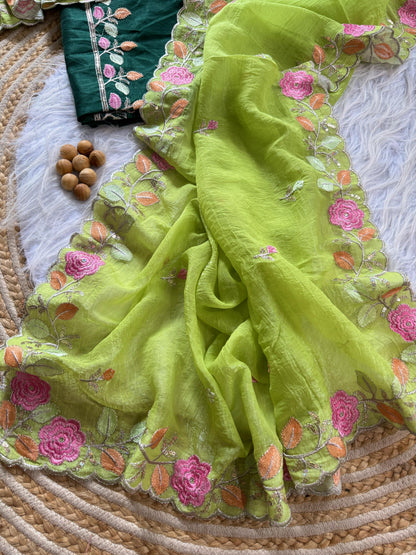 Chiffon floral Embroidery Crush budget sarees