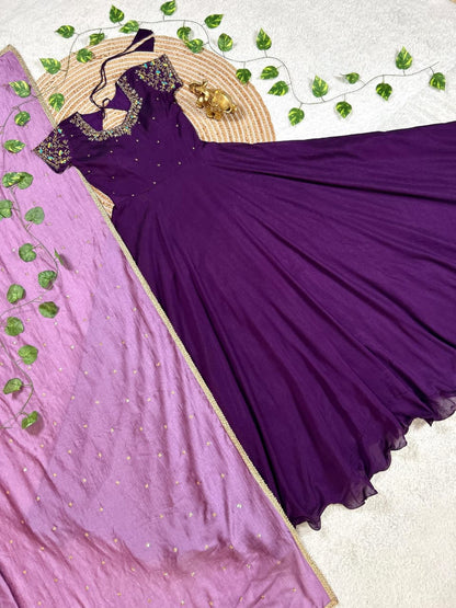 Machine Maggam work gowns with dupatta