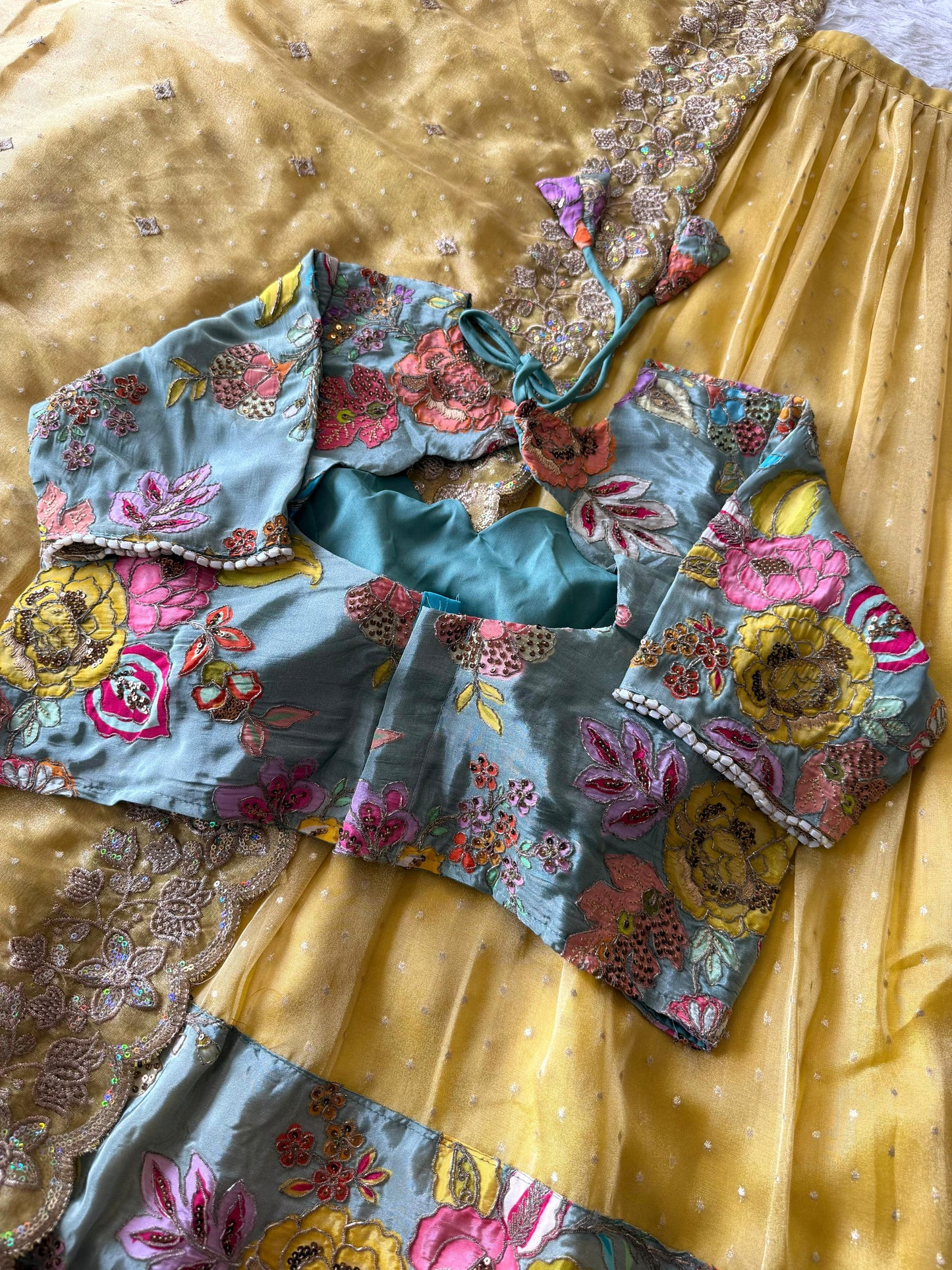 Position embroidery salsa handwork  designer lehenga