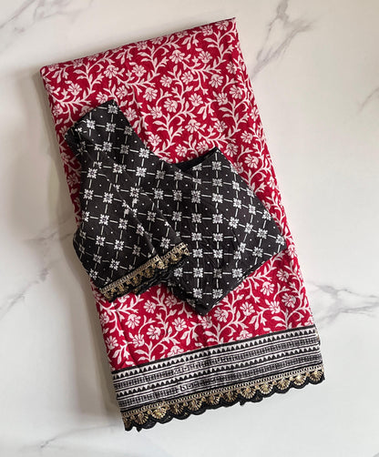Mul cotton saree with stitched blouse