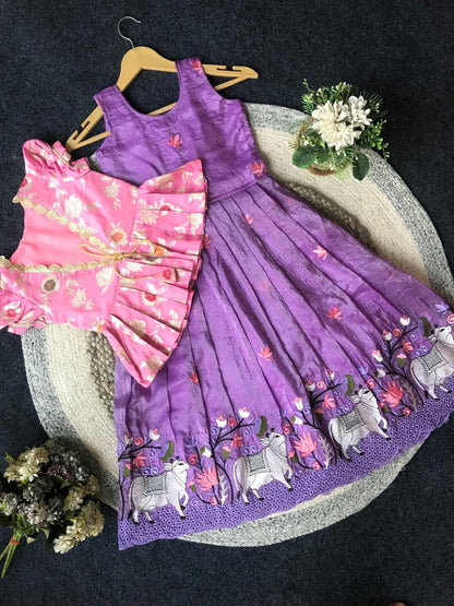 Kids pichwai 2 in one embroidery gowns