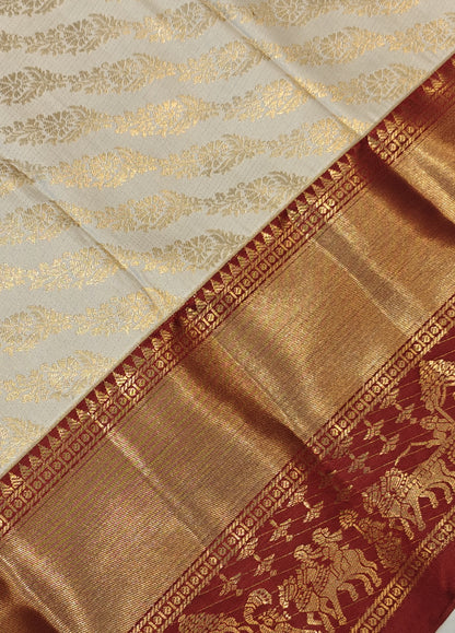 Kanchi Semi pattu saree contrast half white with maroon traditional