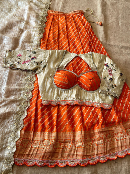 Khadi Lehnags with Stitched Blouse set for party wear
