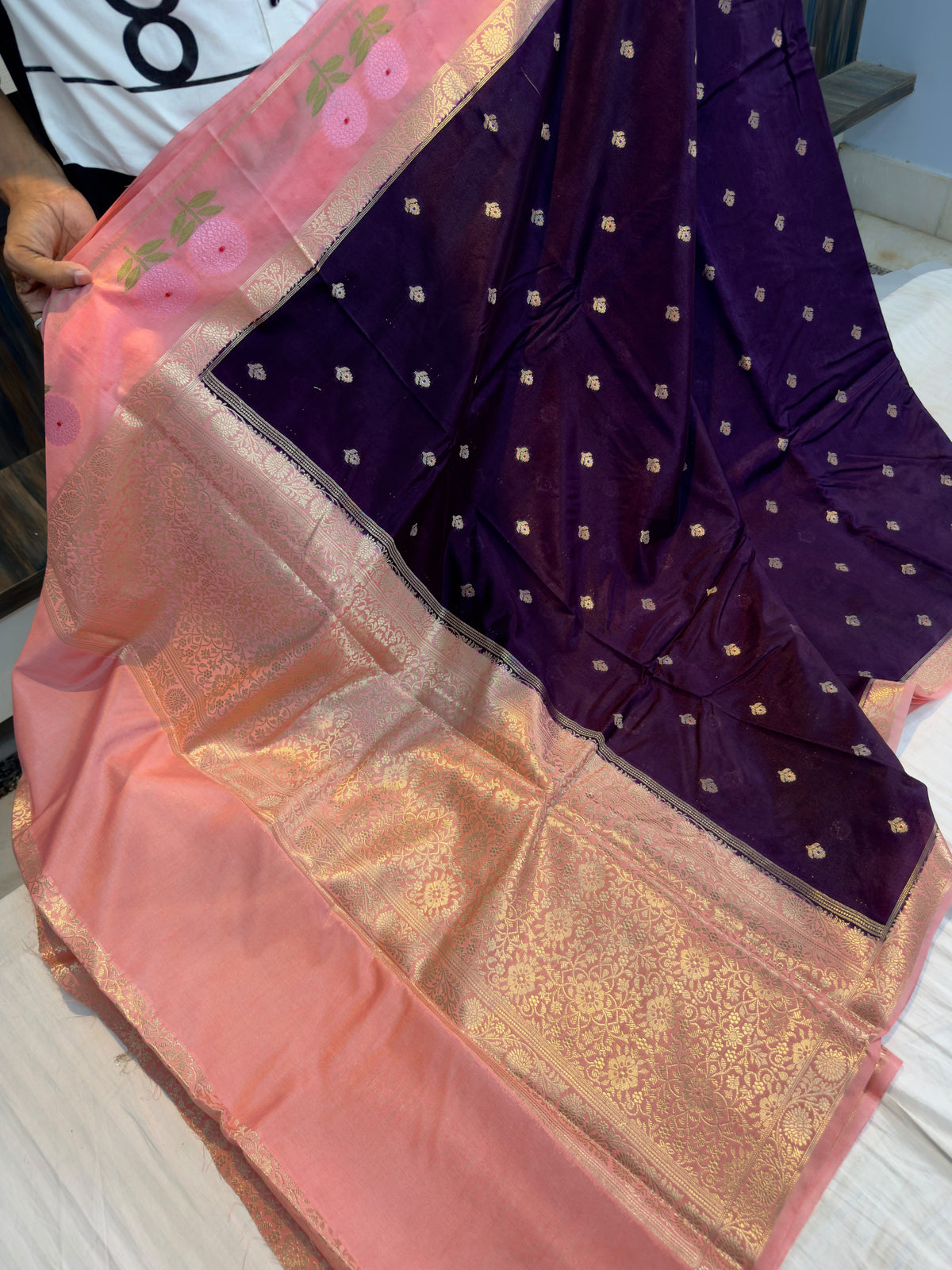 Banarasi  dyebl pure viscose silk fabric saree