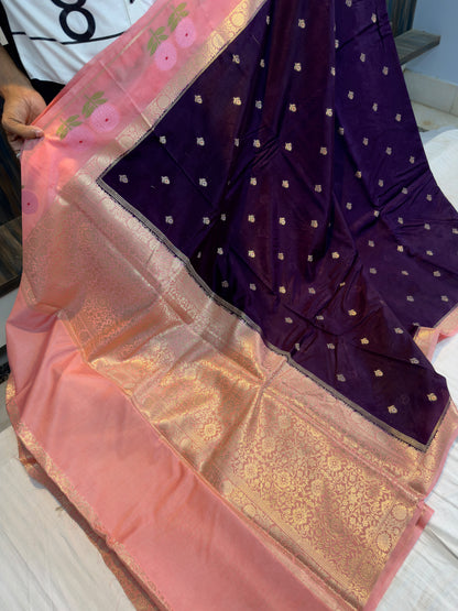Banarasi  dyebl pure viscose silk fabric saree