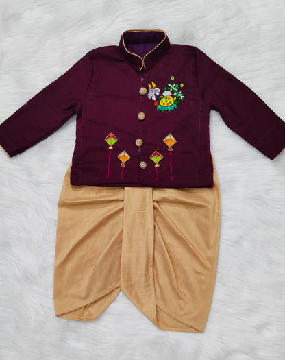 Sankranthi special boy festival theme kurti with dhoti set pure maggam