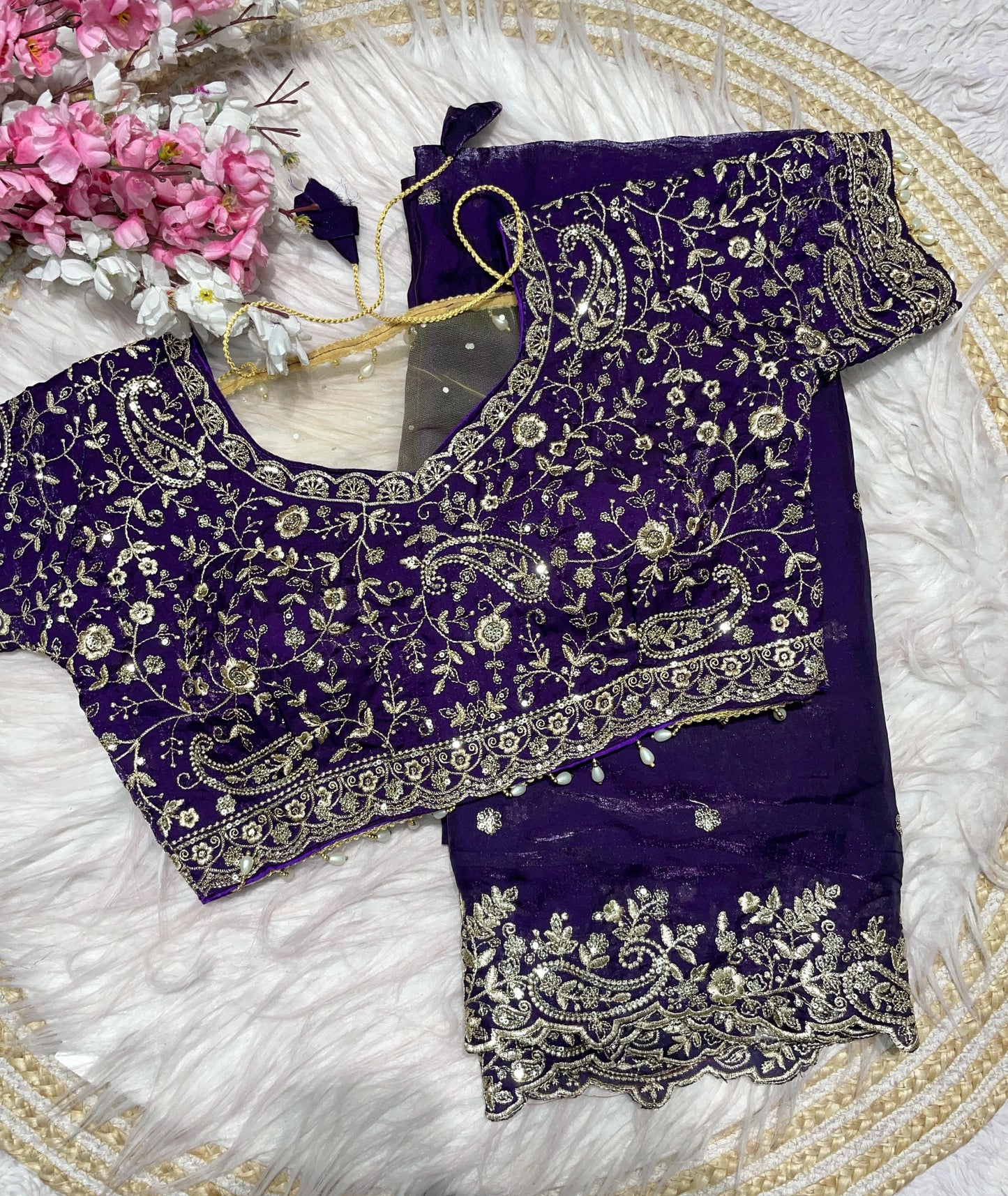 Fendy Sattin silk saree with Desginer stitched blouse