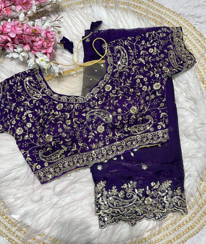 Fendy Sattin silk saree with Desginer stitched blouse