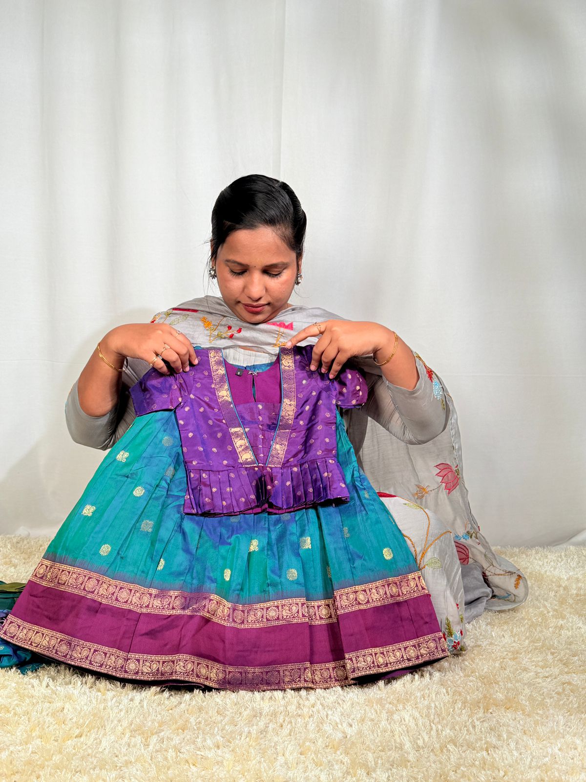 Sankranthi special kids cute pattu pavada sets