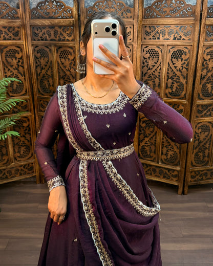South style silk gown with dupatta