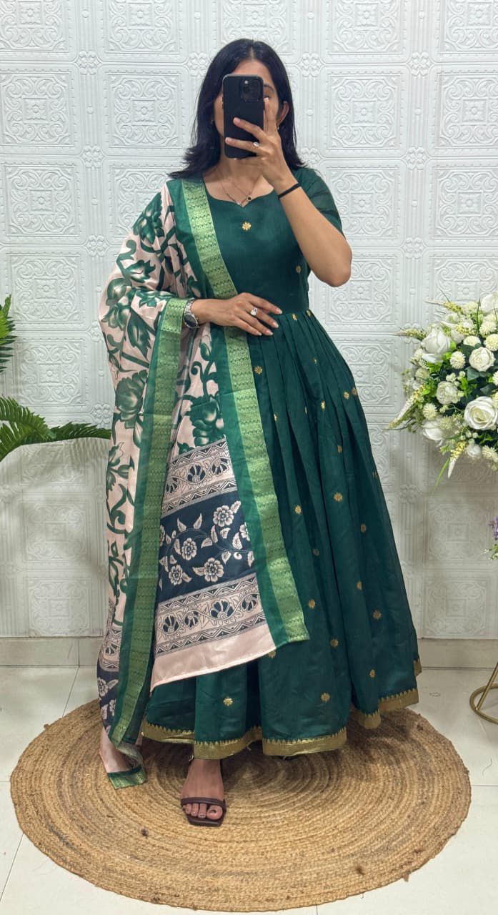 Classic look weaving zari gown with dupatta