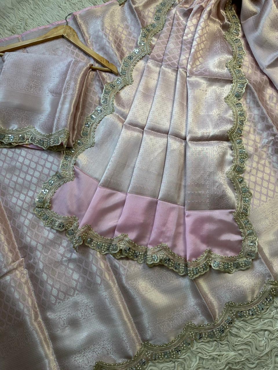 Semi Pattu bridal Kanjivaram baby pink saree