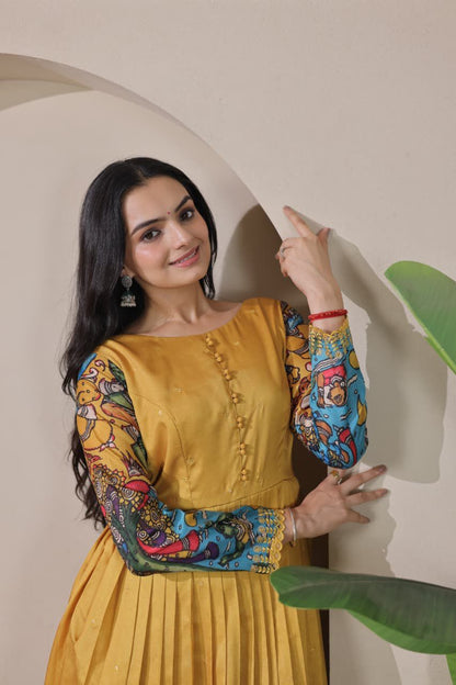 Elegant  PenKalamkari  Desginer Long Anarkali gowns