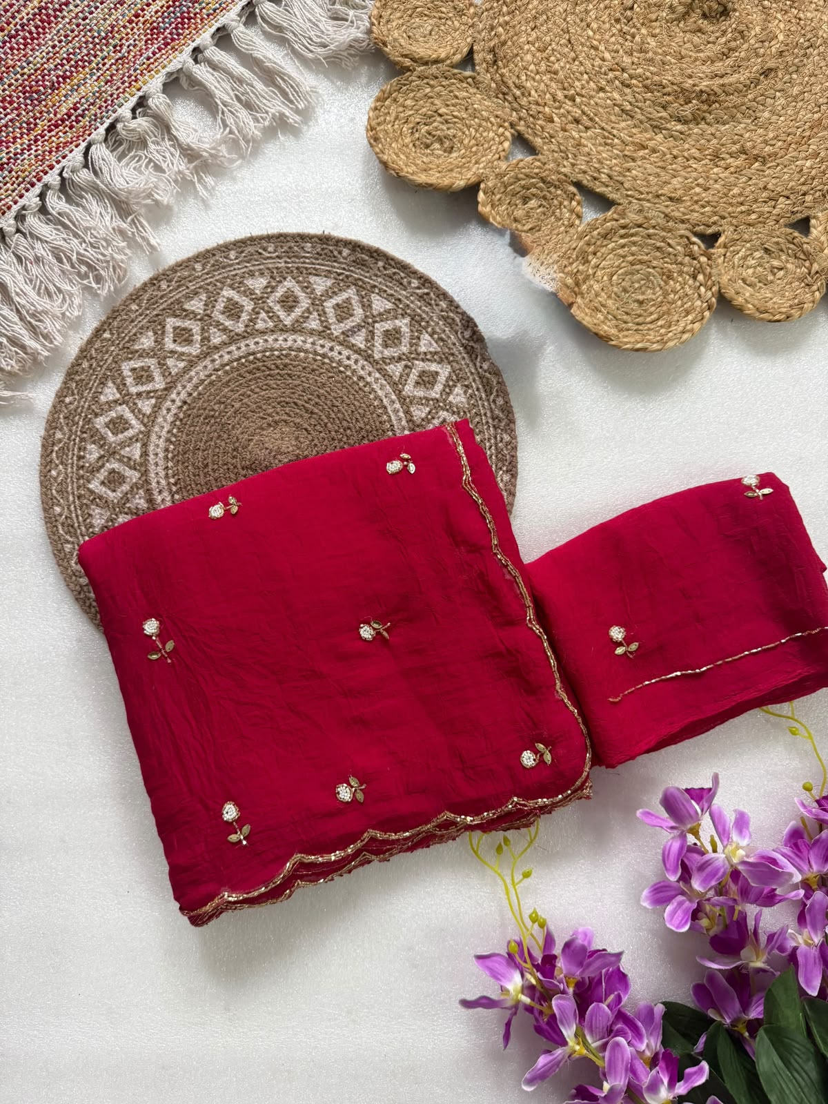 Budget Cutwork rangoli crush silk saree