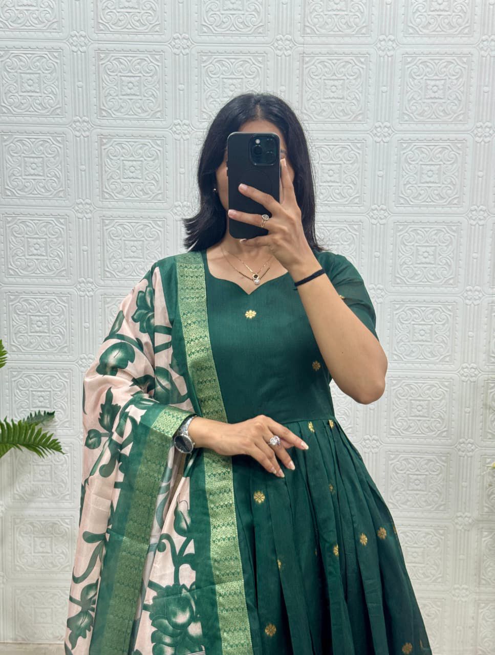 Classic look weaving zari gown with dupatta