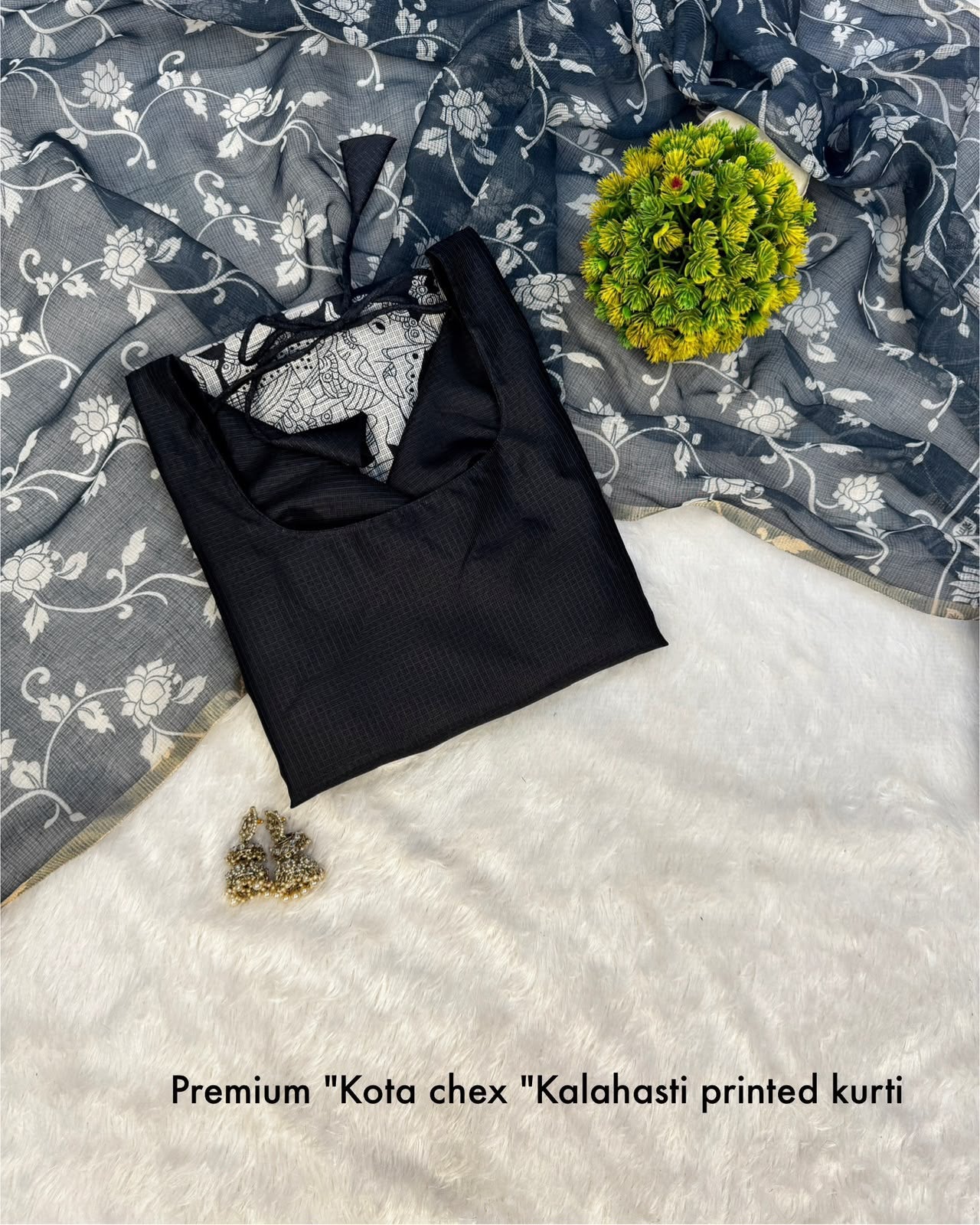 Kalamkari khalahasti  kota chex kurti with kalamkari dupatta