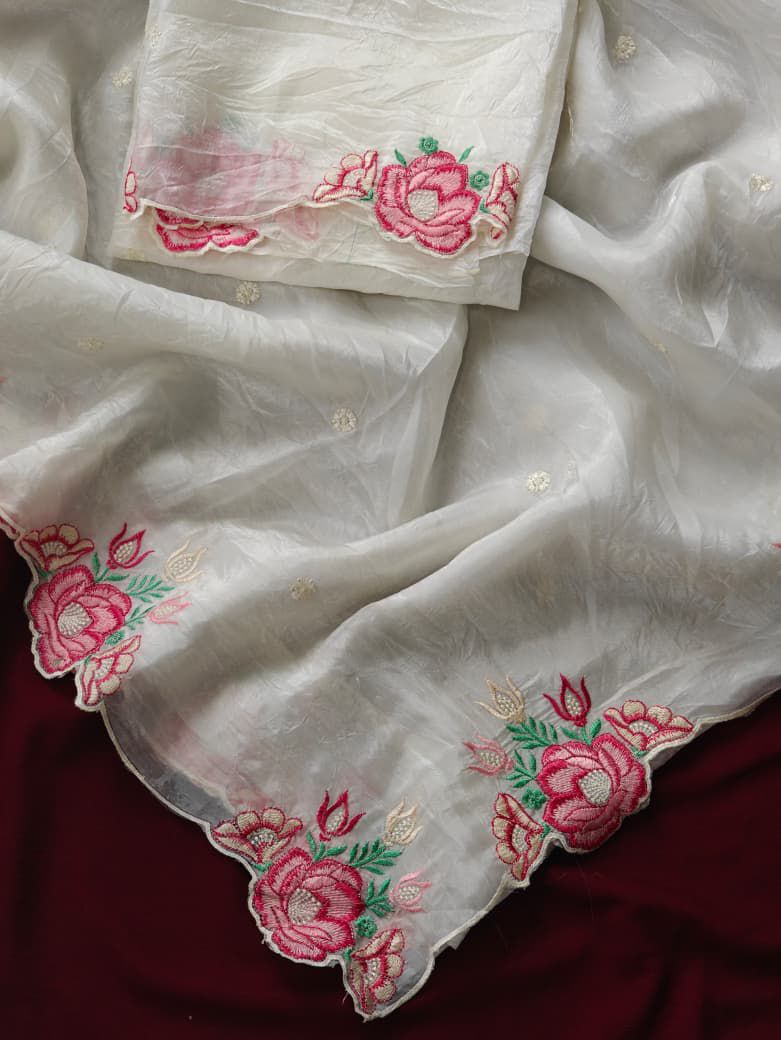 Pure Crush Silk Embroidery Cutwork saree Luxe