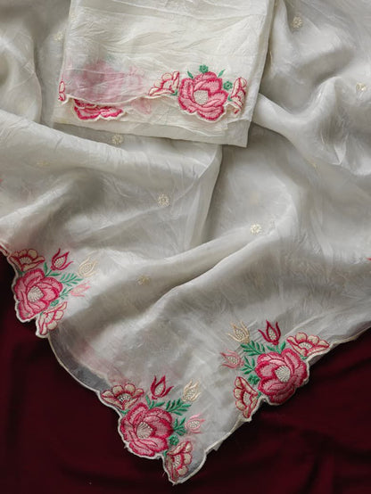 Pure Crush Silk Embroidery Cutwork saree Luxe